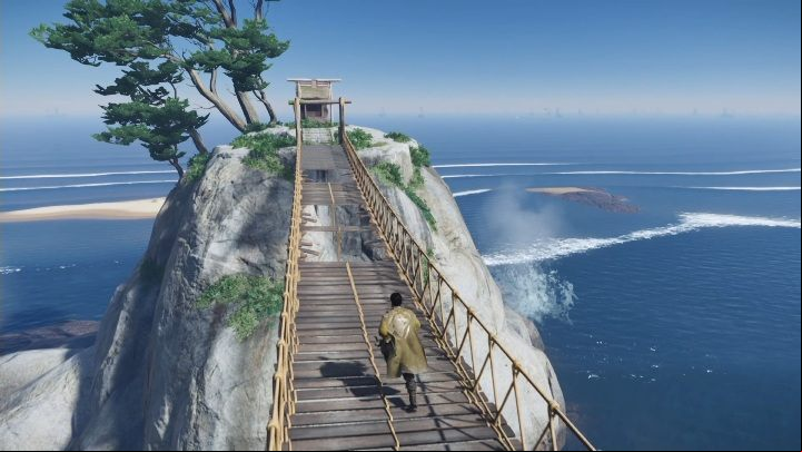 To reach this shrine, slide along the slope and move on the rock - Ghost of Tsushima: Shinto Shrines, Izuhara Region secrets map, video guide - Izuhara Region - Ghost of Tsushima Guide, Walkthrough