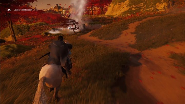 This hot spring can be found at the top of the mountain, near red trees - Ghost of Tsushima: Hot Springs, Toyotama Region secrets map, video guide - Toyotama Region - Ghost of Tsushima Guide, Walkthrough