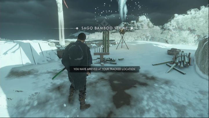 This bamboo strike can be found at the top of the mountain, right next to the camp - Derelict Mine - Ghost of Tsushima: Bamboo Strikes, Kamiagata Region secrets map, video guide - Kamiagata Region - Ghost of Tsushima Guide, Walkthrough