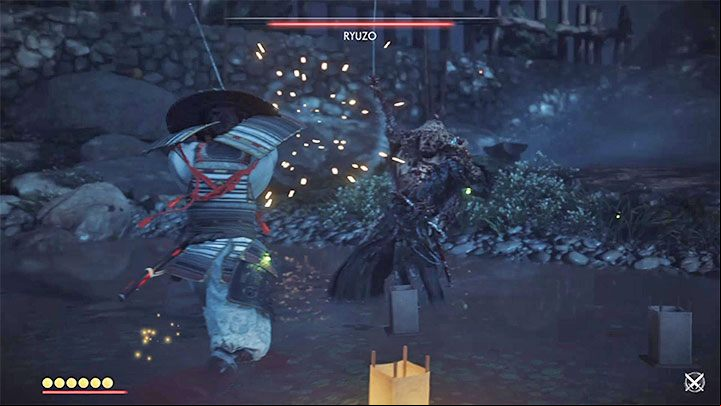 Boss can be weakened with a series of 2-3 Katana strikes thrown after avoiding or parring his attacks - Ghost of Tsushima: Shadow of the Samurai walkthrough, video guide - Act 1 - Ghost of Tsushima Guide, Walkthrough