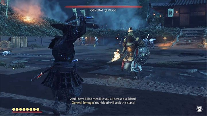 As soon as the duel begins, choose the Water stance - it works best when fighting opponents using shields - Ghost of Tsushima: How to beat General Temuge? Video guide - Main quests - Ghost of Tsushima Guide, Walkthrough