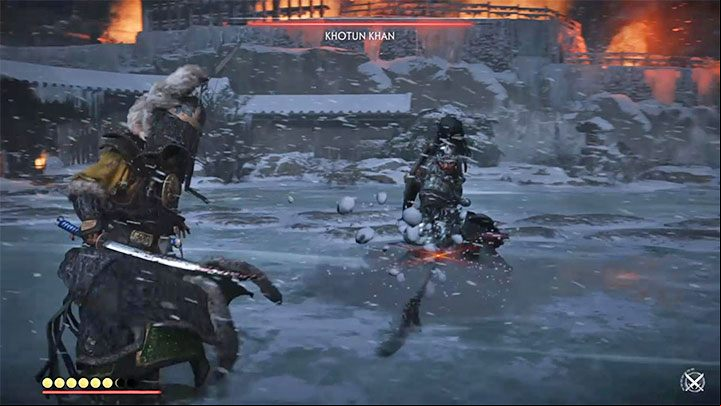 The bosss other red attack is the one that starts with a simple swing - Ghost of Tsushima: How to beat Khan? Video guide - Main quests - Ghost of Tsushima Guide, Walkthrough