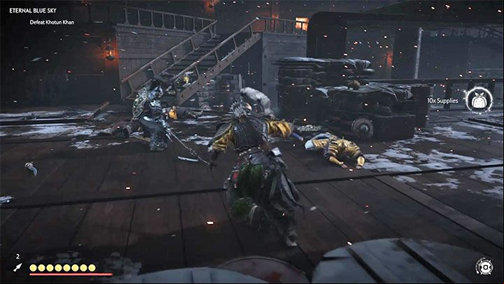 Khan initially stays on the upper deck, but after getting rid of most of his bodyguards, he s the battle himself - Ghost of Tsushima: How to beat Khan? Video guide - Main quests - Ghost of Tsushima Guide, Walkthrough