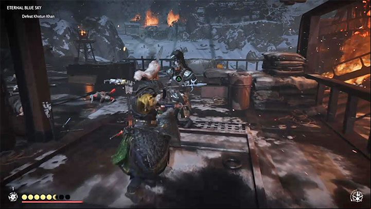 When fighting standard opponents, keep away from Khan so that the boss doesnt interrupt your actions and engage with attacks of his own - Ghost of Tsushima: How to beat Khan? Video guide - Main quests - Ghost of Tsushima Guide, Walkthrough
