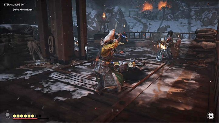 In the third phase of the fight, Khan will equip his sword - Ghost of Tsushima: How to beat Khan? Video guide - Main quests - Ghost of Tsushima Guide, Walkthrough
