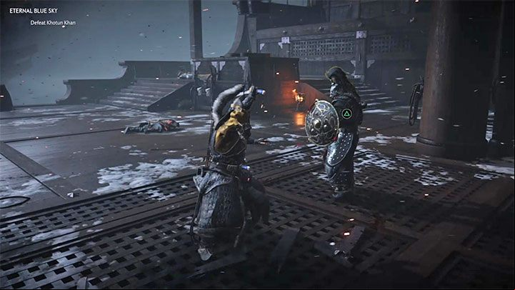 Fight until a new cut-scene activates that depict the boss being thrown off balance - Ghost of Tsushima: How to beat Khan? Video guide - Main quests - Ghost of Tsushima Guide, Walkthrough