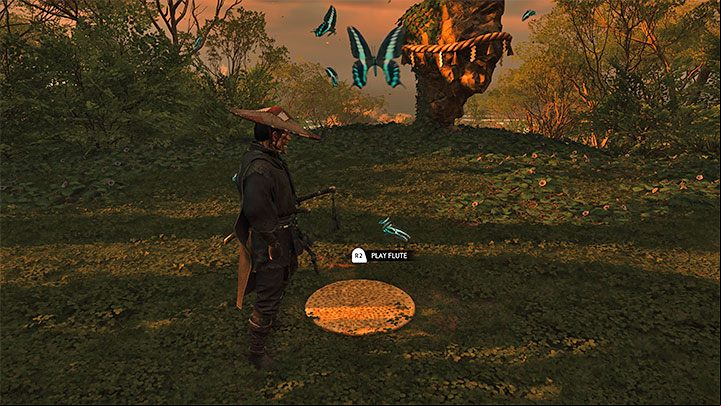 In each sanctuary, you have to position yourself in the flute playing location - Ghost of Tsushima Iki Island: How to tame animals? - FAQ - Ghost of Tsushima Guide, Walkthrough
