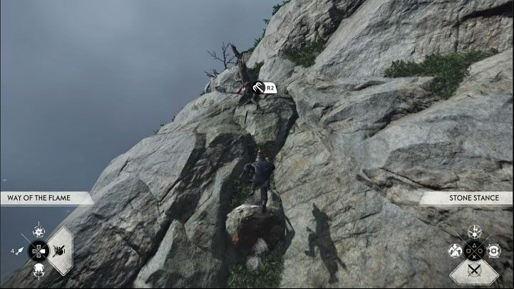 Right next to this ledge, you will find more interactive cliff edges which will allow you to continue your climb - Ghost of Tsushima Iki Island: How to reach Saruiwa peak? - Secrets and Collectibles - Ghost of Tsushima Guide, Walkthrough