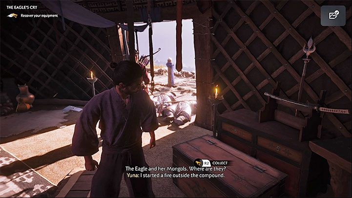 You will regain control of Jin in a tent outside the fort - Ghost of Tsushima Iki Island: The Eagles Cry - walkthrough - Main Missions - Ghost of Tsushima Guide, Walkthrough