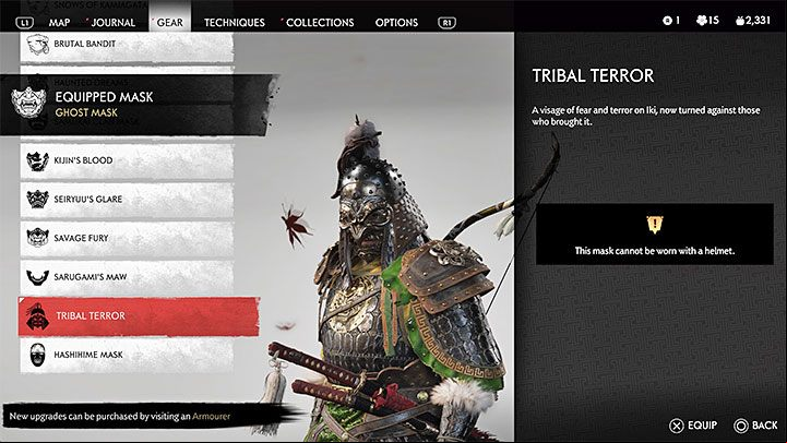 Another unique reward is the Tribal Terror headwear - this is a set consisting of a helmet and a mask - Ghost of Tsushima Iki Island: The Lightning in the Storm - walkthrough - Main Missions - Ghost of Tsushima Guide, Walkthrough