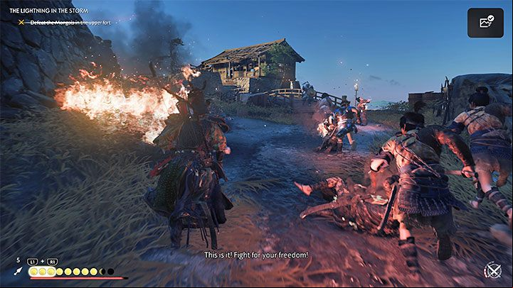 A cut-scene should play depicting the opening of the gates and the trap set by the Mongols - Ghost of Tsushima Iki Island: The Lightning in the Storm - walkthrough - Main Missions - Ghost of Tsushima Guide, Walkthrough