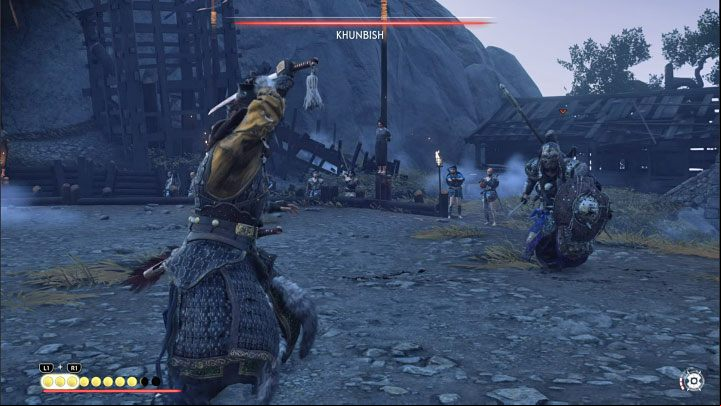 2) Khunbish uses a sword and shield - switch to the water stance - Ghost of Tsushima Iki Island: The Lightning in the Storm - walkthrough - Main Missions - Ghost of Tsushima Guide, Walkthrough