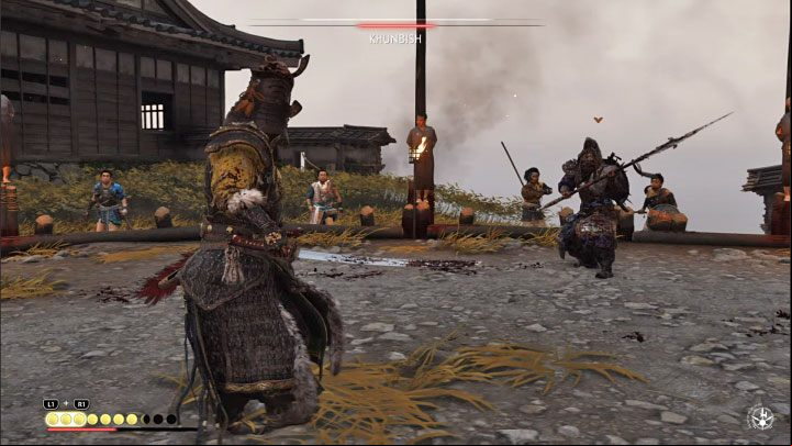 3) Khunbish takes the spear off his back and begins to use it - switch to the wind stance - Ghost of Tsushima Iki Island: The Lightning in the Storm - walkthrough - Main Missions - Ghost of Tsushima Guide, Walkthrough