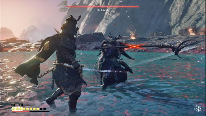 When using the glaive, the Eagle can use different types of attacks, including the one in which she rolls and then performs a strike - Ghost of Tsushima Iki Island: The Blessing of Death - walkthrough - Main Missions - Ghost of Tsushima Guide, Walkthrough