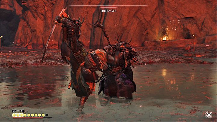 In the second phase of the duel, you will have to deplete the remaining portion of the Eagles health - Ghost of Tsushima Iki Island: The Blessing of Death - walkthrough - Main Missions - Ghost of Tsushima Guide, Walkthrough