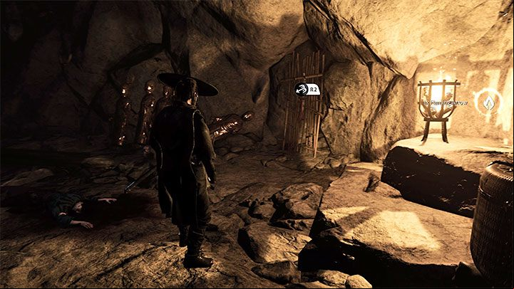 In two locations, you have to use the grappling hook to progress further, but its very simple - first hold the R2 trigger and then the L2 trigger - Ghost of Tsushima Iki Island: The Legend of Black Hand Riku - walkthrough - Mythic Tales - Ghost of Tsushima Guide, Walkthrough