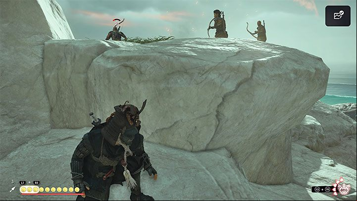 Scouts are occupying the surrounding rocks and your best bet to reach them is from behind by climbing on the rocks - Ghost of Tsushima Iki Island: Bloodletting - walkthrough - Side Quests - Ghost of Tsushima Guide, Walkthrough