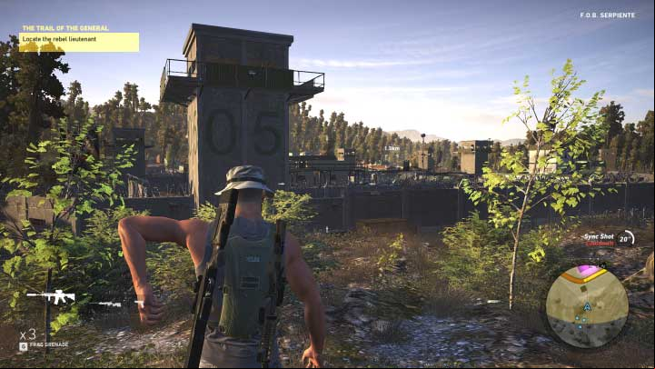 Approach the base from south-west, as this is the most advantageous position - this direction allows you to complete the mission with much less kill count than in case of other directions - The Trail of the General | Flor De Oro walkthrough - Flor De Oro - Tom Clancys Ghost Recon: Wildlands Game Guide