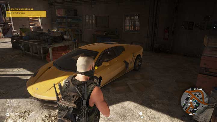 When the fight is over, in the garage in the center you find yellow sports car - El Politos Sports Car | Itacua Walkthrough - Itacua - Tom Clancys Ghost Recon: Wildlands Game Guide