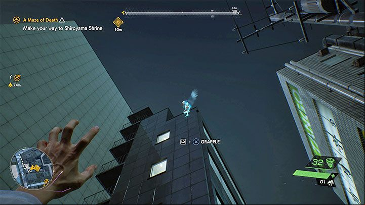 After reaching the indicated location, start looking for a flying tengu - this creature can stay in one place or fly over the area - Ghostwire Tokyo: Rooftops - how to get there? - FAQ - Ghostwire Tokyo Guide