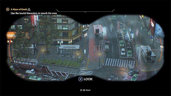 While using the binoculars, you can press the interaction button and listen to various comments about the things you observe - Ghostwire Tokyo: A Maze of Death - walkthrough - Chapter 2: Trouble - Ghostwire Tokyo Guide