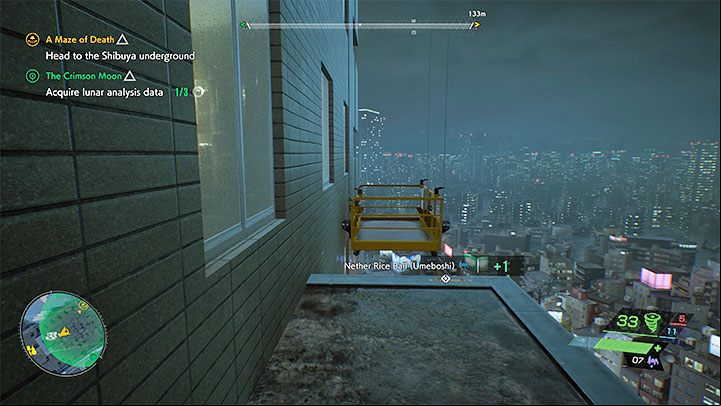Upon approaching your destination, you'll need to use the ladder and then make a running jump to reach the elevator pictured above - Ghostwire Tokyo: The Crimson Moon - walkthrough - Quests available from chapter 2 - Ghostwire Tokyo Guide