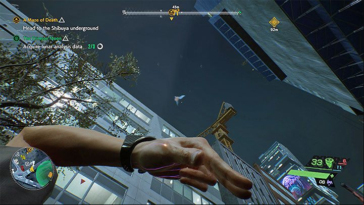 Locate the tengu pictured above - it's flying over the building adjacent to the quest objective - Ghostwire Tokyo: The Crimson Moon - walkthrough - Quests available from chapter 2 - Ghostwire Tokyo Guide