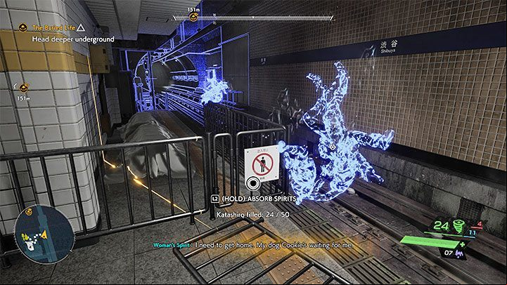 You can expect to encounter some Visitors while traversing the subway station, but it'll be over in a cinch if you attack them from stealth and get the surprise on them - Ghostwire Tokyo: The Buried Life - walkthrough - Chapter 2: Trouble - Ghostwire Tokyo Guide