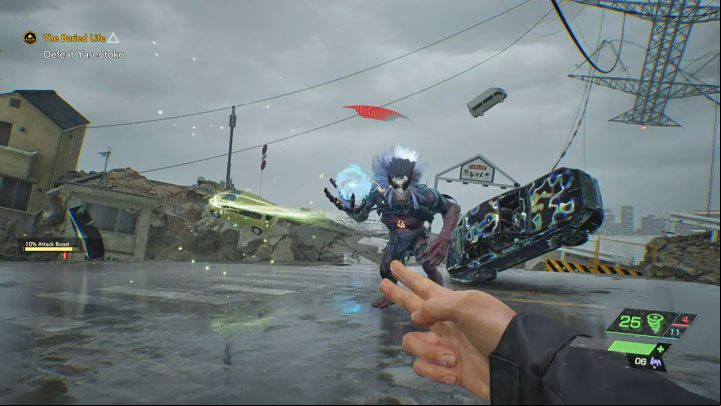 As with Akito's own powers, the boss's water attacks have a limited range - Ghostwire Tokyo: The Buried Life - walkthrough - Chapter 2: Trouble - Ghostwire Tokyo Guide