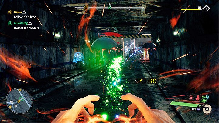 During the battle against the Visitors you don't need to protect the brother's spirit - this means you don't have to stay near the center of the tunnel - Ghostwire Tokyo: A Lost Dog - walkthrough - Quests available from chapter 4 - Ghostwire Tokyo Guide