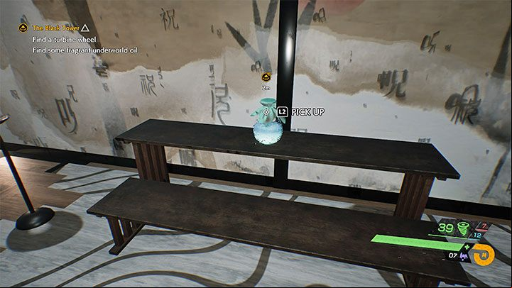 After winning the fight, you will be able to take the fragrant underworld oil from the bench - Ghostwire Tokyo: The Black Tower - walkthrough - Chapter 4: Contortion - Ghostwire Tokyo Guide