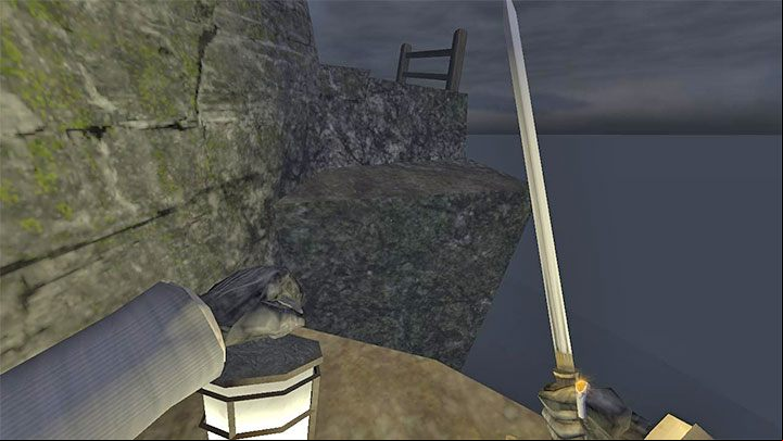 The final part of your trek requires you to jump over small gaps - Gloomwood: Coast Cliffside (cliff, lighthouse) - walkthrough - Walkthrough - Gloomwood Guide, Walkthrough