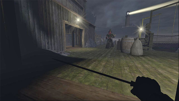 Option 3 - climbing up Stairwell A: Before reaching the stairwell you must walk out of the building and look for the enemy holding a key (pictured above) - Gloomwood: ing Office Safe in Croups Fishery - combination, contents - Safes - Gloomwood Guide, Walkthrough