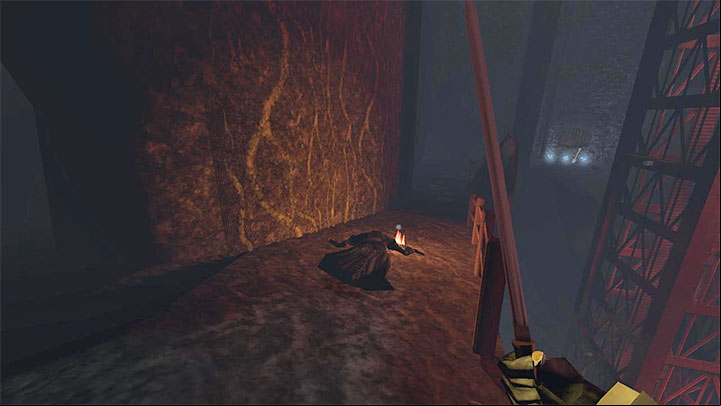 The upper path involves reaching the gate shown in picture 1 - Gloomwood: Coast Caves - walkthrough - Walkthrough - Gloomwood Guide, Walkthrough