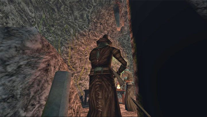 There are 2 more guards upstairs (one of them is "hidden" behind the rock on the left) - Gloomwood: Coast Caves - walkthrough - Walkthrough - Gloomwood Guide, Walkthrough