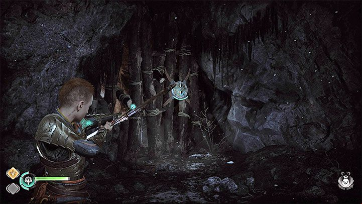 Approach the big gate and press X rapidly to try to open it - God of War Ragnarok: Old Friends - walkthrough - Walkthrough - God of War Ragnarok Guide