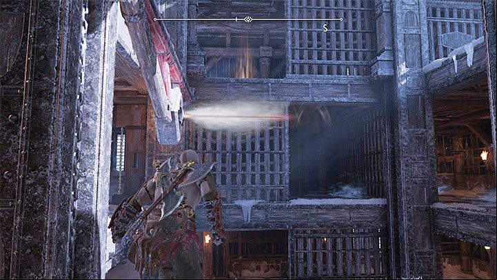 The chest is on the top level of the prison, but the way to it is blocked by bars - God of War Ragnarok: Aesir Prison Wreckage, Niflheim - secrets, collectibles - Niflheim - God of War Ragnarok Guide