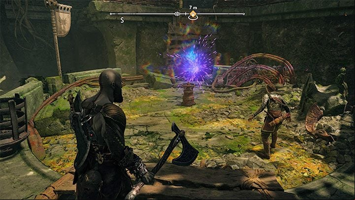 In the ruins, you will have a larger battle with enemies - move around the battle arena and jump to adjacent ledges - God of War Ragnarok: Creatures of Prophecy - walkthrough - Walkthrough - God of War Ragnarok Guide