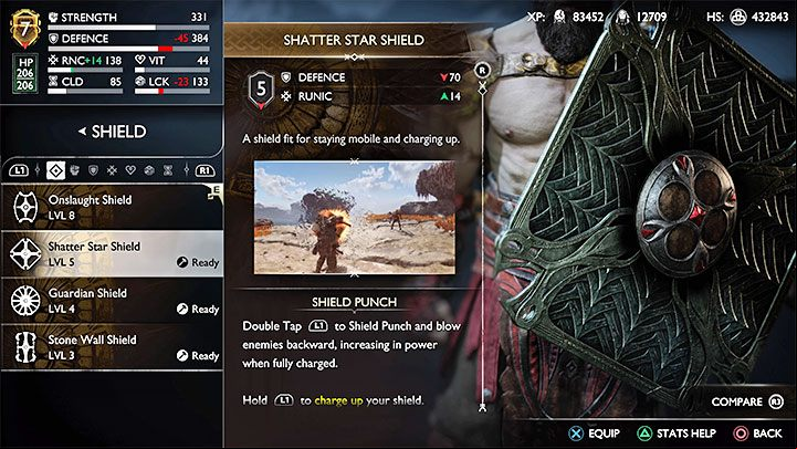 Unique trait - Shield Punch: Your bash (2x L1) pushes back affected enemies - God of War Ragnarok: All Kratos shields - Character development - God of War Ragnarok Guide