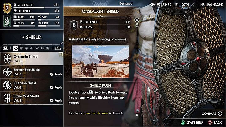 Unique trait - Shield Rush: You can charge with the shield (2x L1), blocking enemy attacks while doing so - God of War Ragnarok: All Kratos shields - Character development - God of War Ragnarok Guide