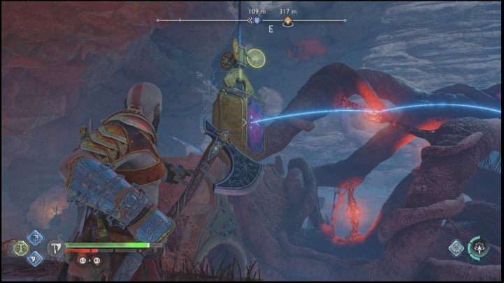 Jump back and approach the place where the blockade was a moment ago - God of War Ragnarok: Secret of the Sands - walkthrough - Favors - Alfheim - God of War Ragnarok Guide