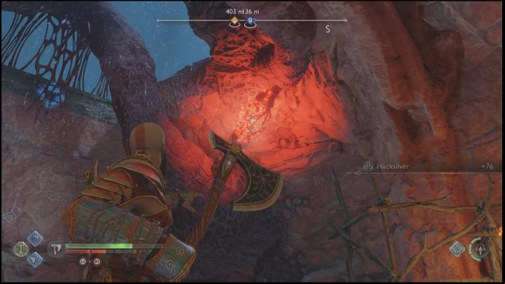There is one red connection above the chest - God of War Ragnarok: Secret of the Sands - walkthrough - Favors - Alfheim - God of War Ragnarok Guide