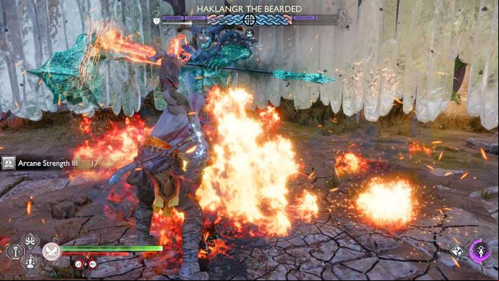 A unique feature of this fight is that the boss can use 3 types of armor - God of War Ragnarok: How to defeat the berserker Haklangr the Bearded? - Berserkers - God of War Ragnarok Guide