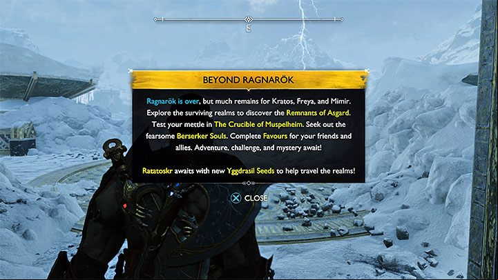 The described quest will appear in your journal after completing the final main quest - The Realms at War - God of War Ragnarok: Beyond Ragnarok - walkthrough, endgame - Walkthrough - God of War Ragnarok Guide