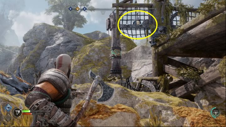 Start by lowering the bell with runes that is blocked behind a grate - God of War Ragnarok: Alberich Island, Svartalfheim - secrets, collectibles - Svartalfheim - God of War Ragnarok Guide