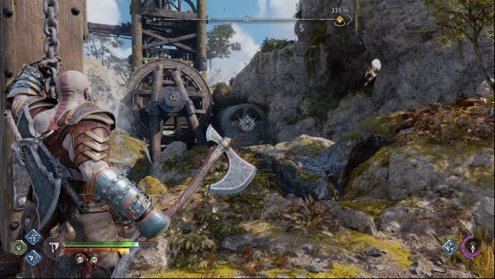 Jump to the small island and use the spear to destroy the weak point on the rock - God of War Ragnarok: Alberich Island, Svartalfheim - secrets, collectibles - Svartalfheim - God of War Ragnarok Guide