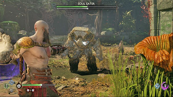 The exploration of the new area begins with a mini-boss encounter against a Soul Eater - God of War Ragnarok: Freyas Missing Peace - walkthrough - Favors - Vanaheim - God of War Ragnarok Guide
