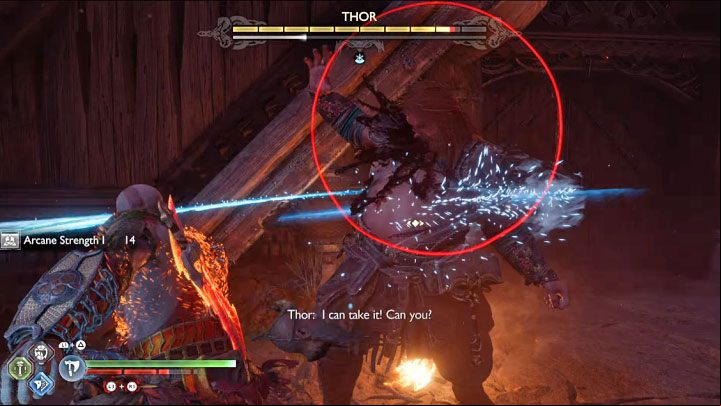 Thor can use melee attacks, mostly regular ones - God of War Ragnarok: How to defeat Thor (second fight)? - Bosses - God of War Ragnarok Guide