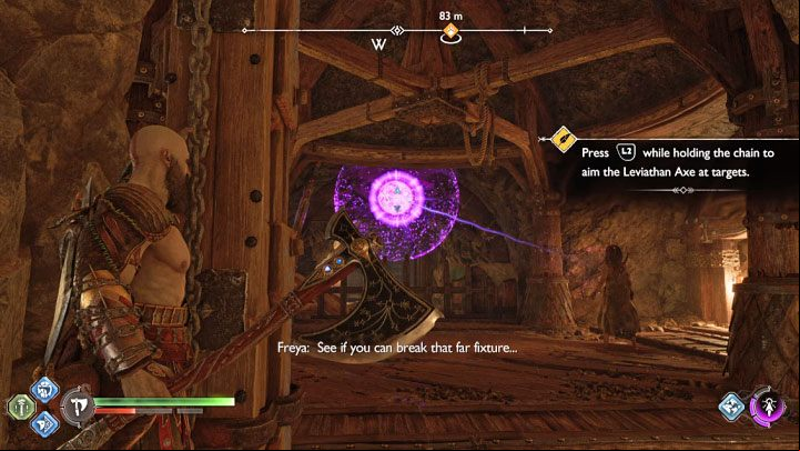 As you arrive at a locked gate, set the oily substance on fire with the Blades of Chaos - God of War Ragnarok: Forging Destiny - walkthrough - Walkthrough - God of War Ragnarok Guide