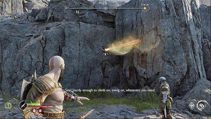 In the new location you have to use the spear as a climbing rod for the first time - God of War Ragnarok: Forging Destiny - walkthrough - Walkthrough - God of War Ragnarok Guide